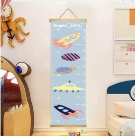 Children's Growth Height Chart, Hangable and Movable Wall Cloth Decoration, Waterproof Canvas Height Chart Suitable for Both Boys and Girls, 7.9 * 55 Inches. (Spaceship)
