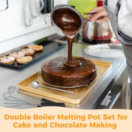 5 PCS Double Boiler Pot Set - Stainless Steel Double Boiler Melting Pot Set,Including 600 ML/0.6 QT and 1600 ML/1.7 QT Chocolate Melting Pots, Stainless Steel Pots, Spoon and Fork Tools for Melting