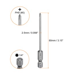 HARFINGTON 5pcs #0 Phillips Screwdriver Bit PH0 1/4" Hex Shank 3.15" (80mm) Long Magnetic S2 Steel Industrial Grade Screw Driver Bit Cross Head Electric Drill Bits 0.098" (2.5mm) Rod