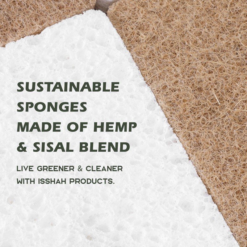Isshah Plant-Based Kitchen Sponges - Natural, Eco-Friendly, Biodegradable Sisal Hemp