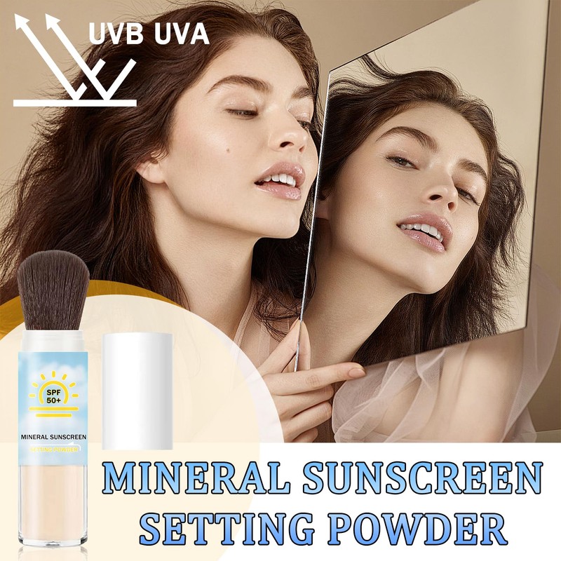 Sunscreen Setting Powder SPF 50 +,Translucent Mineral Sunscreen with Brush