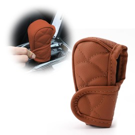 Car Gear Shift Cover - Waterproof PU Leather Shift Knob Protector, Universal Fit for Manual Automatic Vehicles, Car Interior Accessories (Brown)