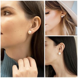 6 Pairs 925 Sterling Silver Pearl Stud Earrings Set Hypoallergenic Round White Freshwater Pearl Earrings for Women Teen Girls（4mm 6mm 8mm 10mm 12mm 14mm）