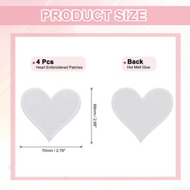 uxcell 4Pcs Iron on Heart Patches, Sew on Small Heart Embroidered Patches, Decorative Repair Patch Applique for DIY Crafts Backpacks Bags Hats Clothes, 70mm White