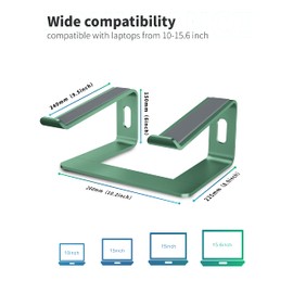 SOUNDANCE Laptop Stand, Aluminum Computer Riser, Ergonomic Laptops Elevator for Desk, Metal Holder Compatible with 10 to 15.6 Inches Notebook Computer, Green