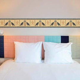 Dundee Deco BD6184 Prepasted Wallpaper Border - Animal Black, Mustard Yellow Birds, Pineapple, Star Wall Border Retro Design, 12 ft x 6 in (3.66m x 15.24cm)