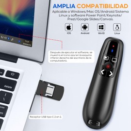 TMOSLY Presentador Inalámbrico para Diapositivas con Receptor USB, Bolígrafo para pasar página, Plug & Play,modelo de batería 3A, recepción de doble cabezal, Compatible con Windows, Mac, PowerPoint, Prezi y más
