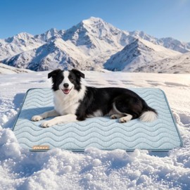 PPOLCA Waterproof Cooling Mat for Large Dogs - Q-MAX>0.5, Thin Memory Foam Kennel Dog Crate Bed, Portable Non-Slip & Machine Washable Dog Pad for Indoor & Outdoor 23x35, Blue