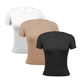 Common Stitch 3 Pack Casual Workout Stretch T Shirts for Women, Basic Crewneck Seamless Womens Short Sleeve Yoga Tops