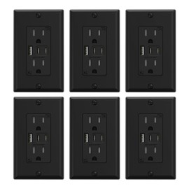 ELEGRP USB Outlets, 15 Amp Wall Outlet with 3 USB Ports, Dual USB C Ports Outlets, TR Tamper-Resistant USB Outlets Receptacles, Wall Plate Included, UL/CUL Listed, 6 Pack, Black
