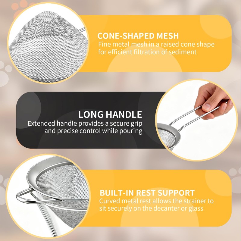 Wine Strainer for Sediment, Fine Mesh Strainer for Kitchen, Made