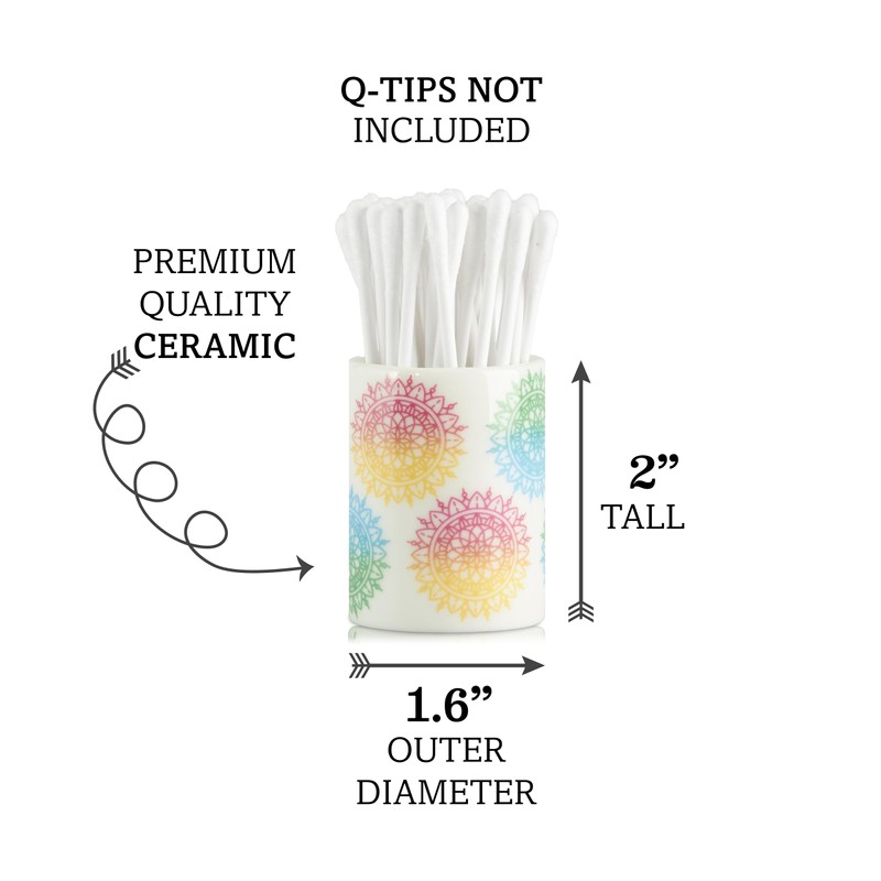 Home Haven Ceramic Q-Tip Holder - Colorful Mandela Design