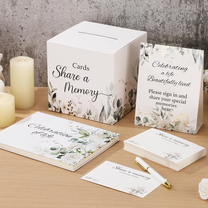 64 Pcs Floral Guest Book Set for Funeral Memorial Services,