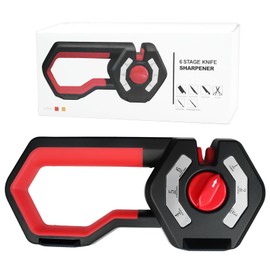 Cxqbsmy 6 in 1 Knife Sharpener, Sharpening Tool for Straight Blades, 6 Stage Knife Sharpeners for Kitchen Knives, Scissors, Blade Sharpening, Repairs & Honing & Polishing Tool, Black Red