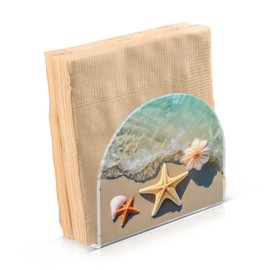 Kigai Summer Beach Starfish and Seashell Napkin Holder for Table,Freestanding Tissue Dispenser Paper Napkin Holders for Kitchen Dining Room Table Decor