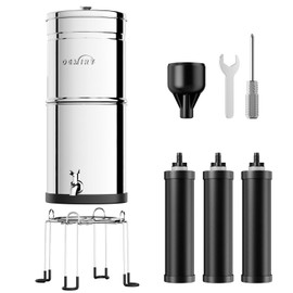 OEMIRY 3.25G Gravity Water Filter System, NSF/ANSI 42&372 Standard, 304 Stainless Steel Countertop System with 3 Carbon Filters and Stand, Reduce 99% Chlorine and Lead