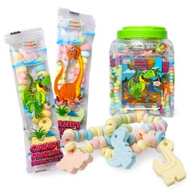 50 Dinosaur Candy Bracelets with Dinosaur Pendants, Dino-lover Candy Jewelry, Ideal for Dino Party Favors and Goodie Bags, Bulk Pack by 4YoreElves
