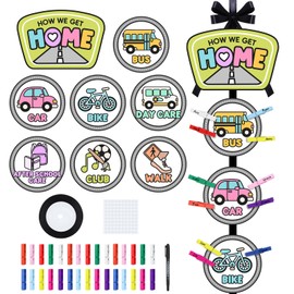 Tenceur 41 Pcs How We Get Home Clip Chart for Classroom Management Students Transportation Manage Chart with Clips Ribbon and Adhesive Dots Back to School Teacher Must Have Supplies for Class School