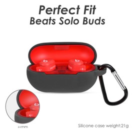 Claiol Silicone Case for Beats Solo Buds 2024, Premium Shockproof Case Cover Compatible with Beats Solo Buds with Carabiner. (Black)