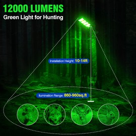 Hog Lights for Night Hunting, 12000LM Solar Green Hunting Light with Remote, Motion Sensor and Waterproof, Hog Light for Predator Coyote Hog Deer Varmint— Perfect Hunting Accessories (2 Pack)