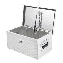 EliteEdge 20 Inch Heavy Duty Aluminum Diamond Plate Tool Box Pick Up Truck Bed RV Trailer Toolbox Waterproof Square Storage Organizer with Side Handle, Lock and Keys -20"x 12"x 10", Silver