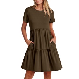 ANRABESS Women Summer Casual Dress Short Sleeve Crewneck Swing Mini Tshirt Dresses 2025 Vacation Beach Short Sundress Coffee Medium