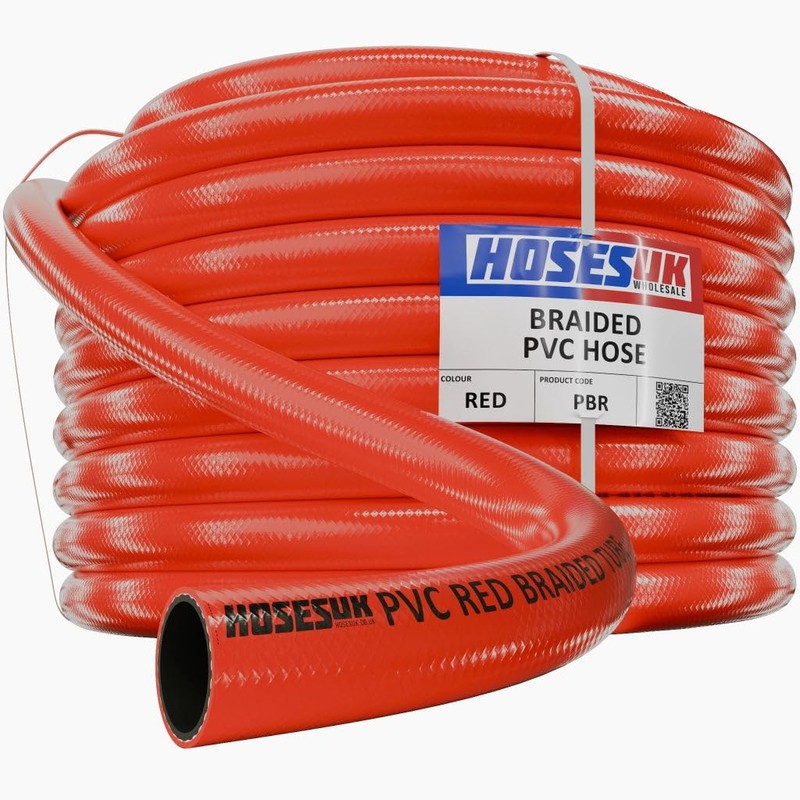 10mm (3/8") x 14mm (9/16") Red Braided PVC Flexible Hose