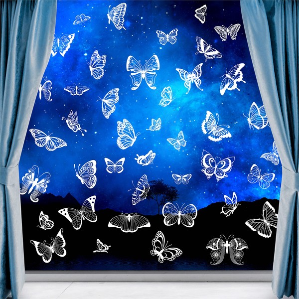 Lot de 41 grands autocollants papillons pour fenêtre, papillons blancs double face, autocollants réutilisables pour fenêtre, alerte statique pour porte, fenêtre, pour éviter les impacts d'oiseaux