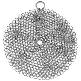 TOPULORS 316 Stainless Steel Cast Iron Skillet Cleaner Scraper Chain Link Chainmail Scrubber for Cast Iron Pans, Pre-Seasoned Pans, Griddle Pans, BBQ Grills, and More Pot Cookware-Round 7 in Diameter