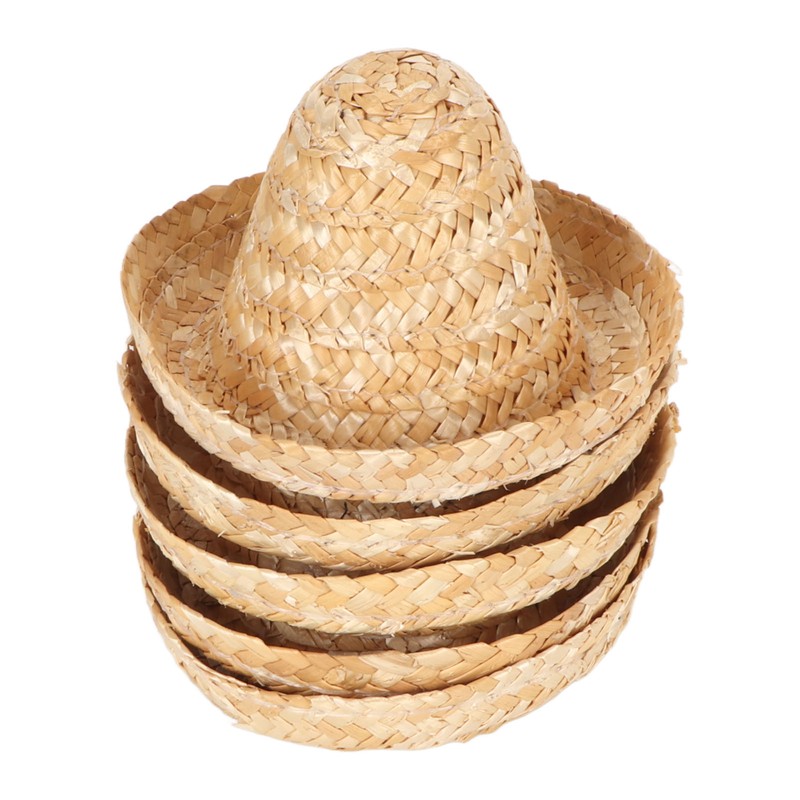 5Pcs Mini Sombrero Straw Hats 3.7in Diameter Retro Simple Style
