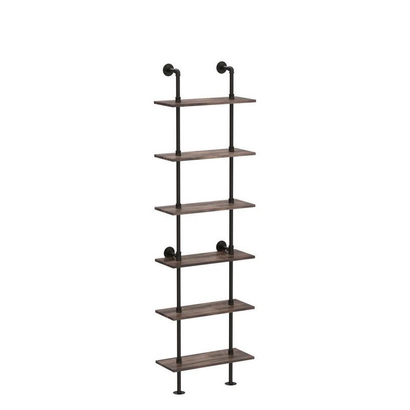 HOMBAZAAR Industrial Pipe Bookshelf,6 Tier Pipe Shelving,Wall Mounted Ladder Shelves