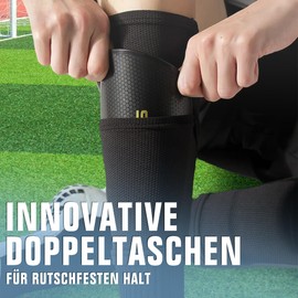 Children's Men's Shin Pads Including Socks with Optimised Pocket - Football Shin Pads for Inserting (Black, L (160-180 cm)