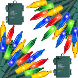 OULISI 2 Pack 100 LED Outdoor Christmas Lights, 35FT Battery Operated Mini String Lights with 8 Modes & Timer Xmas Tree Lights Waterproof for Patio Garden Party Wedding Holiday Decor Multi-Color