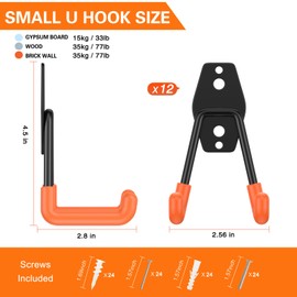 HUPBIPY 12 Pack Garage Hooks Heavy Duty,Utility Steel Garage Storage Hooks,Wall Mount Garage Hanger&Organizer for Organizing Garden Lawn Tools,Ladders,Bulk Items,Bikes,Ropes and More Equipment