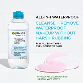 Garnier - Agua limpiadora micelar Skinactive para maquillaje a prueba de agua, 2 unidades