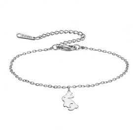 TEAMER Adjustable Dainty Cute Rabbit Bracelet Stainless Steel Bunny Jump Rabbit Single Chain Bracelet Animal Jewelry For Easter Day (Silver)