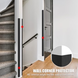 ‎Frychee Wall Corner Protector, Walls Edge Protector，Self-Adhesive Wall Corner Guards,PVC Double Side Edge Protector， Furniture Stairs Guard (Black Wood Grain 2PCS 120cm/47.2in)