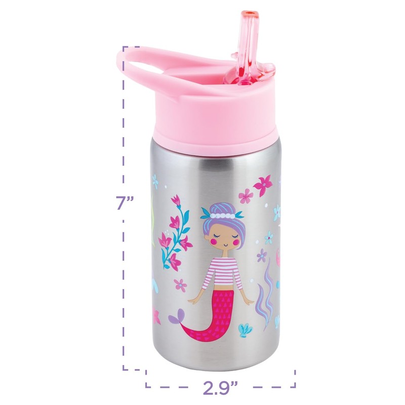 Stephen Joseph Stainless Steel Water Bottles, 18 OZ, Straw lid,