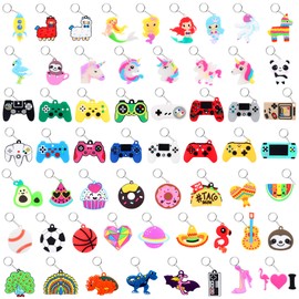 Hazms 58Pcs Video Game Party Favors for Kids Keychains Cartoon Key Chains Donut Unicorn Keychains Bulk for Kids Glow in The Dark Keychains for Backpacks Classroom Prizes Birthday Party Favor Supplies