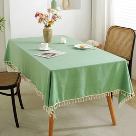 meioro Solid Colour Tassel Tablecloth Rectangular Tablecloth Cotton Linen Tablecloth Suitable for Home Kitchen Decoration Various Sizes (Green, 140 x 140 cm)