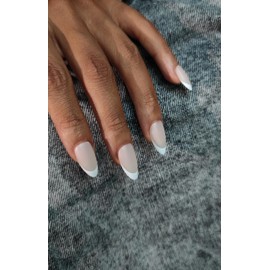 Vividvibe French Tip Press On Nails Almond - Press on Nails Short, Glue On Nails for Women Gift, Supremely Fit Natural Reusable Stick On Nails in 15 Sizes - 30 Fake Nails Kit, white French