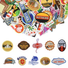 volumoon 100 Travel Maps Stickers, Country City Landmarks Stickers, World Famous Landmarks Country City Logo Stickers, Waterproof Luggage Graffiti Decals for Laptop Phone Guitar Bicycle Scrapbook