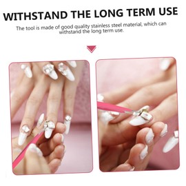 Tofficu 3pcs Nail Art Tweezers Dual Head Tools for Pressing Nail Decals Gems Pink Craft Tweezers for Professional Personal Use Easy to Handle