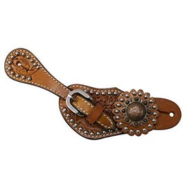 Showman Youth Silver Studded Leather Spur Straps w/Vintage Rosette Concho! New Horse TACK!