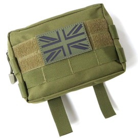 OD Green MOLLE Pouch Waist Pack with IRR Union Jack Patch Tool Bag EDC Organiser Airsoft Military Army Utility Belt Backpack Vest Olive Drab