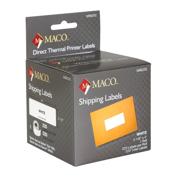 MACO Direct Thermal Printer White Shipping Labels, 2-1/8 x 4