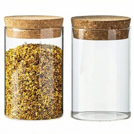 2 Pack 8.45 oz Airtight Glass Jars with Cork Lids, Kitchen Storage Containers for Tea, Coffee & Dry Goods Organization