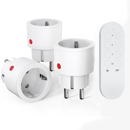 SURNICE Radio Sockets with Remote Control, 2300 W, 3 Sockets with 1 Remote Control, Range 40 m Wireless Socket Set, Wireless Switch Set, Self-Learning Function, Programmable for Household Appliances