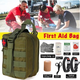 Tactical Emergency First Aid Kit: MOLLE Admin Pouch IFAK - Wound Dressing Blood Control EMT Survival Trauma Kit - Camp Travel Car Medic Kit（Green）
