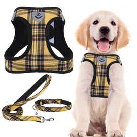 PUPTECK Adjustable Dog Harness Collar and Leash Set Step in No Pull Pet Harness for Small Medium Dogs Puppy and Cats Outdoor Walking Running, Soft Mesh Padded Reflective Vest Harnesses, Yellow, XL